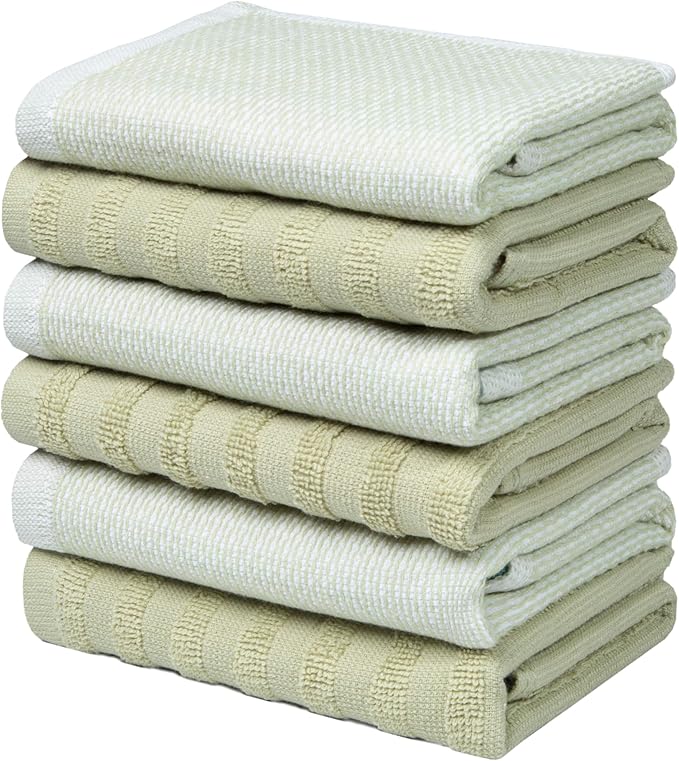 Bumble Premium Dish Cloths 13"x13" (6 Pack) | 100% Natural Ring Spun Cotton | 400 GSM | Highly Absorbent & Soft |Yarn Dyed & Solid Dyed Terry Dish Cloth Set - Sage