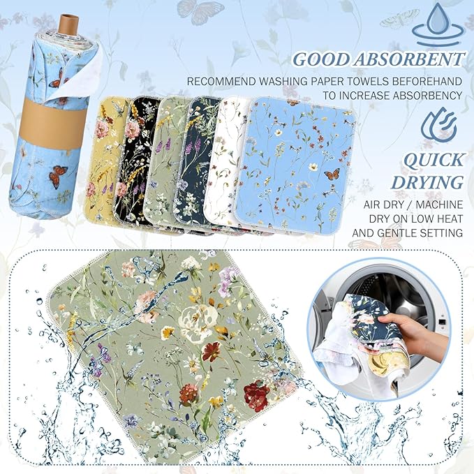 36 Pack Reusable Cleaning Cloths Washable Cotton Kitchen Dish Towels for Home Party Supplies Bulk, 9.84x11.81in (Rich Flowers)
