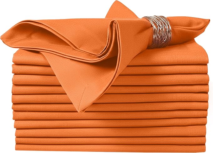 Ruvanti Cloth Napkins Set of 12, 100% Cotton High GSM 18x18 Inches Soft, Washable, Highly Durable & Absorbent, Perfect for Parties, Christmas, Thanksgiving Dinners – Orange Peel