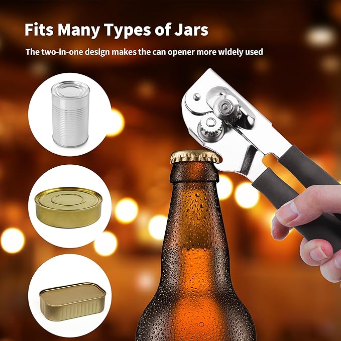 2 Pack Commercial Can Opener Manual Heavy Duty, Stainless Steel Handheld Can Openers for Large Cans, Smooth Edge Crank Can Opener for Kitchen