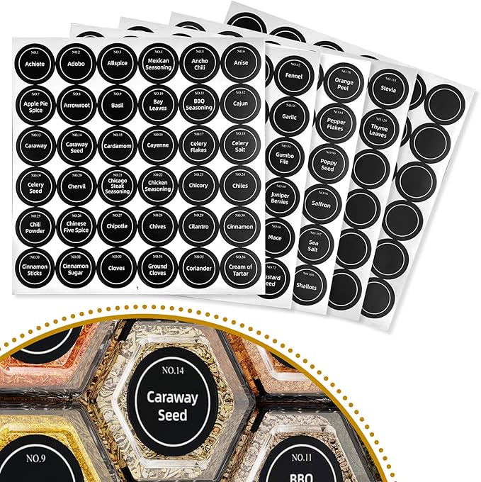 Vetacsion Set of 12 Magnetic Spice Tins with 2 Black Metal Wall-Plates,100 Preprinted Seasoning Label Stickers,2 Styles for 3 oz Herb Jars (12 PCS)