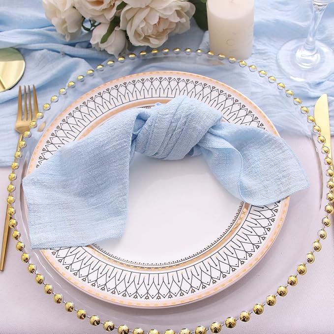 Dinner Cloth Napkins 6 Pack,100% Natural Soft Cotton,Washable Gauze Napkins Great for Weddings Decorative,Dinner Parties,Family Everyday Use (Light Blue)