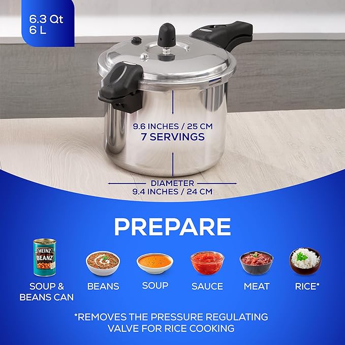Universal (6.3 Quart / 6 Liter) Ultra Pressure Cooker, Pressure Pot with 6 Safety Systems, Aluminum Pressure Cooker for 7 Servings, Even Heat Distribution, Diameter 9.4 inches, Height 9.6 inches