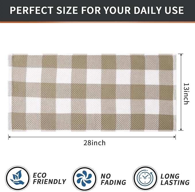 Mordimy 100% Cotton Waffle Weave Kitchen Towels, 13 x 28 Inches, Super Soft and Absorbent Buffalo Check Dish Towels for Drying Dishes, 8-Pack, Khaki & White