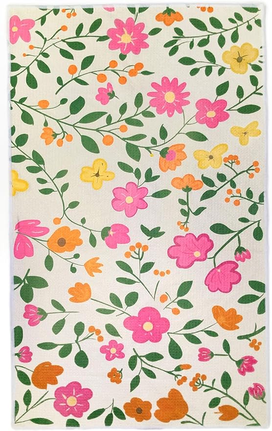 18” x 30” Highly Absorbent Kitchen Towels, Quick Dry Microfiber Tea Towel, Dish Towels for Kitchen Drying, Ultra Soft Premium Hand Towels (Brilliant Flowers)