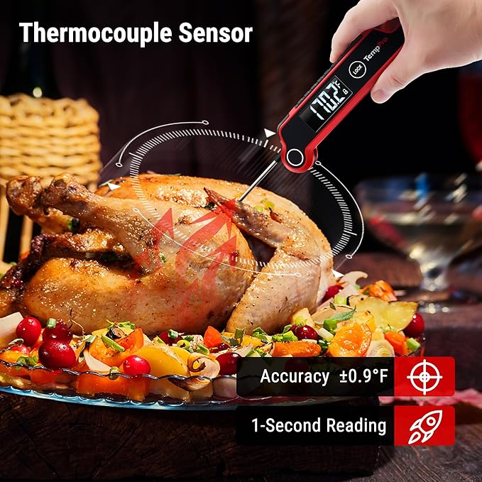 TempPro TP620 Instant Read Meat Thermometer Digital, Cooking Thermometer with Large Auto-Rotating LCD Display, Waterproof Food Thermometer Digital for Kitchen, BBQ, or Grill (Previously ThermoPro)