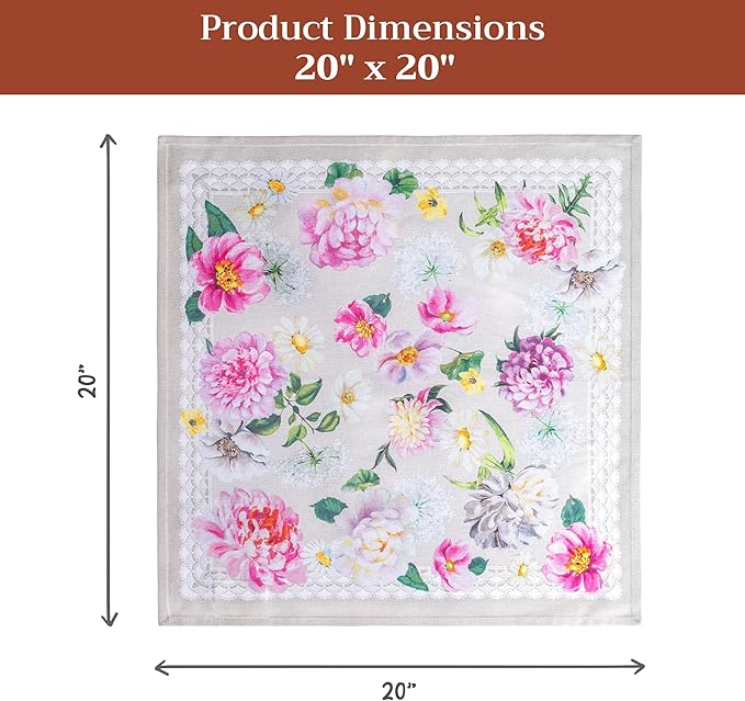 Maison d' Hermine Cloth Napkins Set of 4 100% Cotton Everyday Reusable Square Napkins Cloth Washable Dinner Party Wedding Restaurant Gifts for Mothers Day Spring/Summer (Pivoine, 20" x 20")