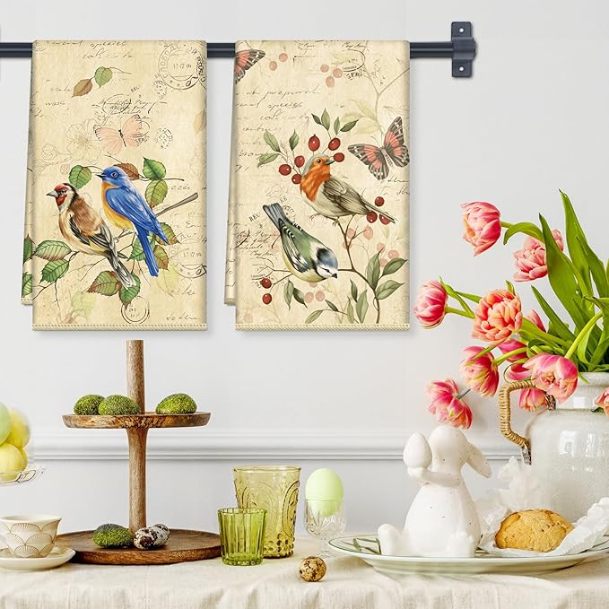 Bird Branch Microfiber Kitchen Towels, Soft Absorbent Hand Towel 15.7 × 23.6 inch, Thick Dish Cloth for Party Anniversary Holiday Decoration, Housewarming Gifts for Mom