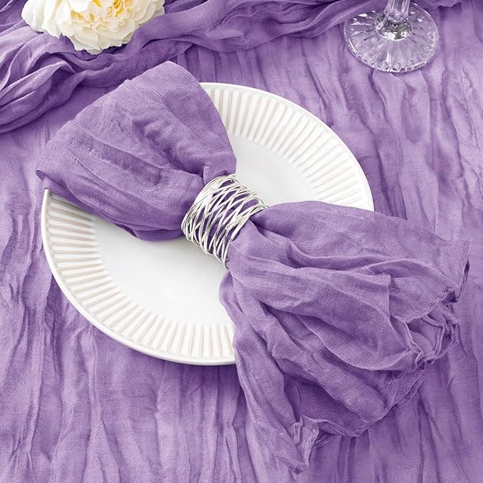 DeZerlor 50 Pack Lavender Purple Cheesecloth Napkins Spring Cloth Napkins Set of 50 Dinner Napkins Bulk 21x21 Inches for Wedding Bridal Shower Baby Shower Parties