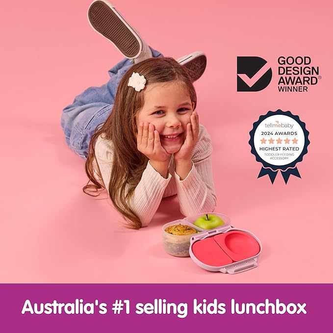 b.box Snack Box - Leakproof Mini Bento Box for Kids & Toddlers, 2 Compartment Snack Containers for Kids, Lunch Containers, Dishwasher Safe, BPA Free, PFAS Free, Ages 4m+, 1 3/4 Cup - Flamingo Fizz