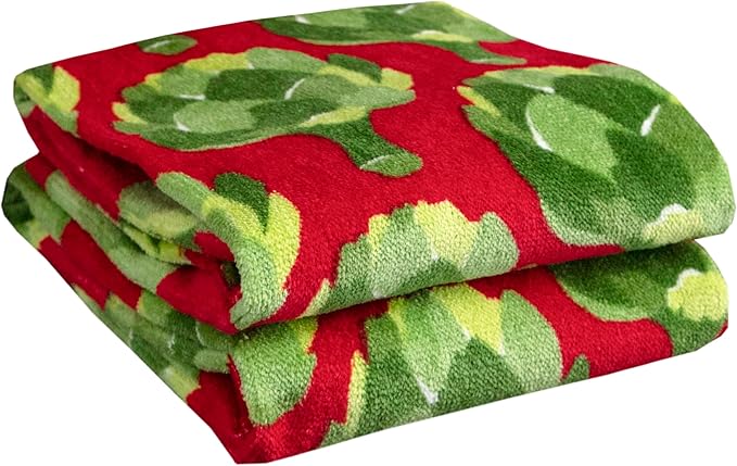 T-Fal Fiber Reactive Print Kitchen Towels: Highly Absorbent, Super Soft - 100% Cotton, 16"x28" Dish Towels for Cleaning & Drying Dishes, Pans, Glassware, or Countertops, 2-Pack, Artichokes