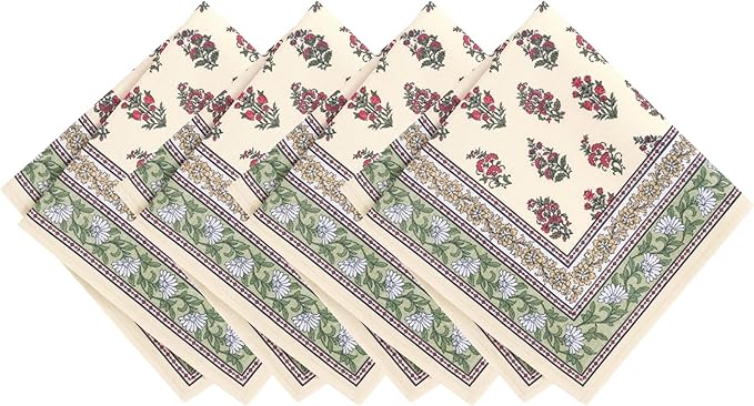 Elrene Home Fashions Nomad Harvest Block Print Fall/Thanksgiving Cloth Dinner Napkins, 17"x17", Set of 4