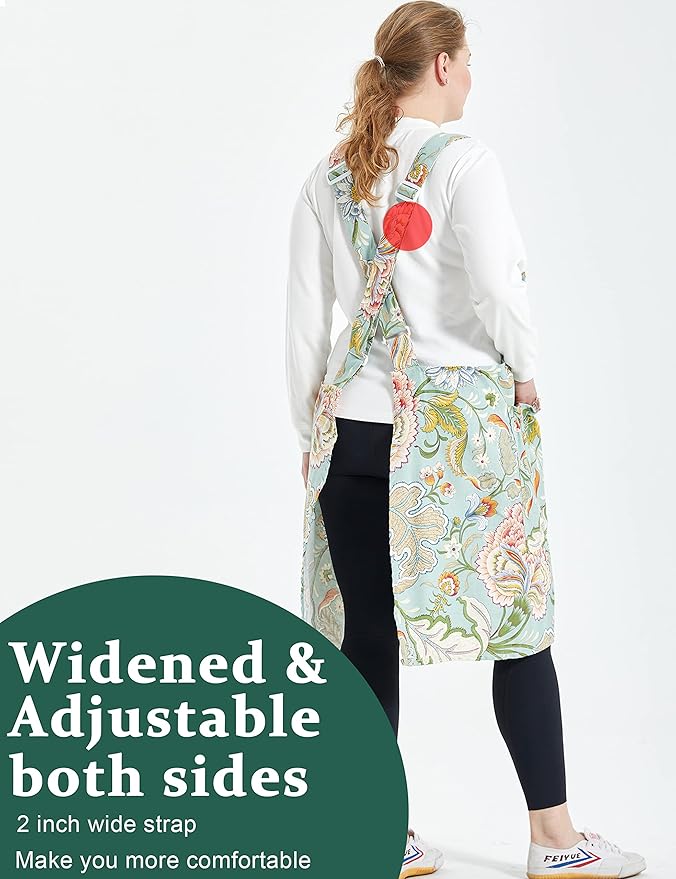 Big Plus Size Aprons for Women with Pockets Cotton Linen Baking Kitchen Cooking