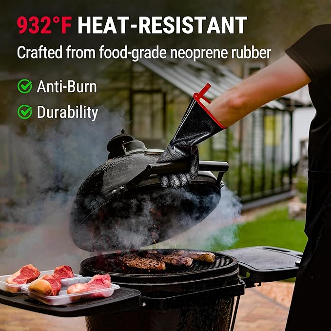TempPro 932°F Heat Resistant BBQ Gloves, 14" Waterproof Oven & Grill Gloves, Oil & Slip-Resistant Neoprene Oven Mitts for BBQ, Fire Pit, Rotisserie, Smoker Accessories Gifts (Previously ThermoPro)