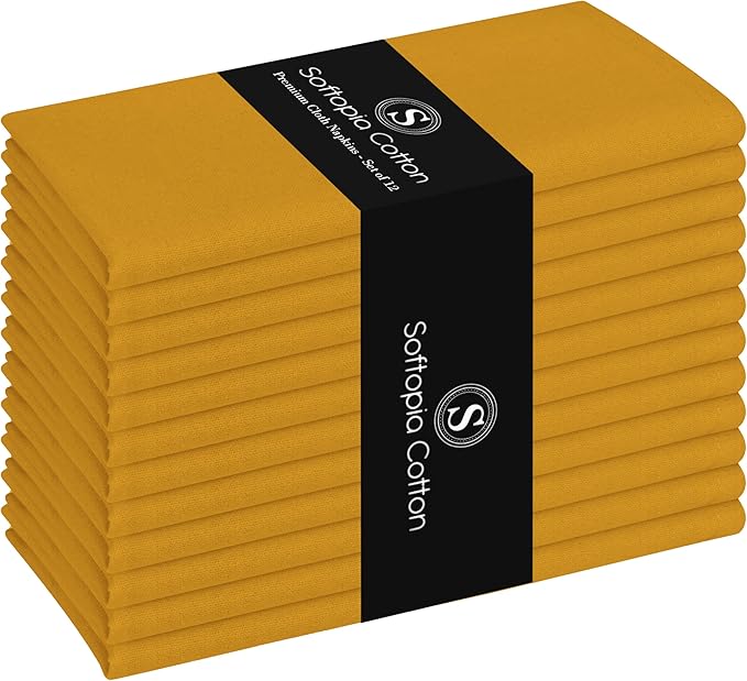 Cloth Napkin 100% Cotton 17x 17 Inches Table Napkin for Dining, Lunch, Holiday Parties & Cocktail, Decorative Washable Napkins - Mustard Yellow (Set of 12)