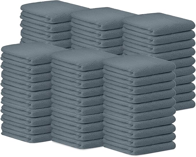 Avalon Towels Bar Towels (Pack of 60) Size 14x17 Inches – 100% Cotton, Absorbent and Reusable Cleaning Rags, Multipurpose Cleaning Towels, Terry Cloth Rags, Durable Shop Rags (Grey)