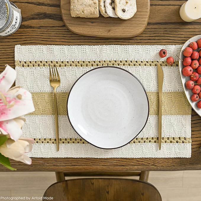 Artoid Mode Burlap Brown Farmhouse Woven Rustic Placemats Set of 6,12x18 Inch Seasonal Holiday Hollow Table Mats Party Kitchen Dining Decoration