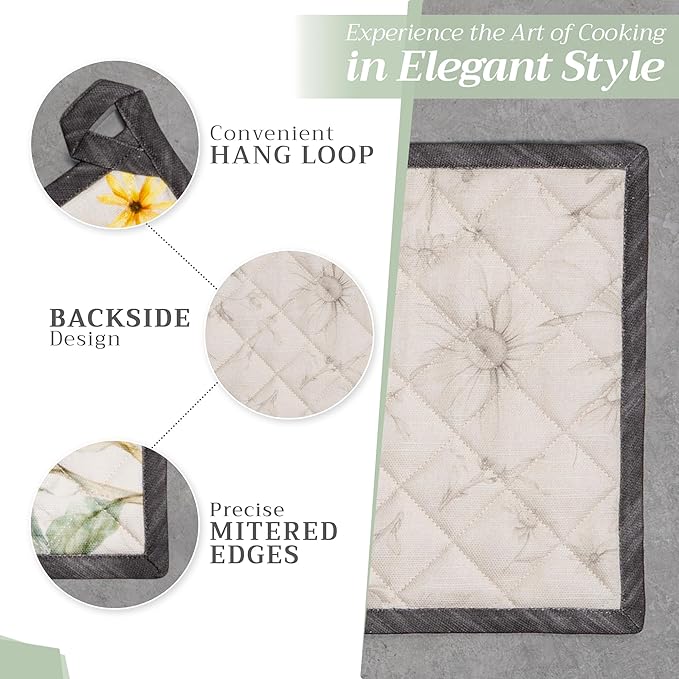 Maison d' Hermine Pot Holders 100% Cotton Heat Resistant Potholders 8" x 8" Hot Pads with Loop BBQ Cooking Baking Gifts for Mothers Day Handling Hot Pans Spring/Summer (Pack of 1, Candice)