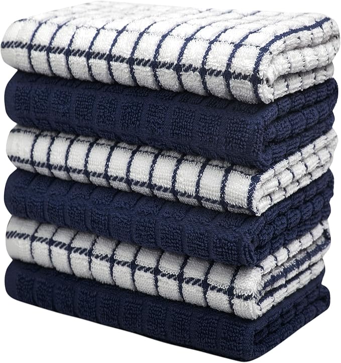 Bumble Kitchen Towels (6 Pack) | 16" x 28" | 100% Cotton Dish Towels for Kitchen | 380 GSM | Soft, Highly Absorbent & Durable Dish Towels with Hanging Loop | Navy