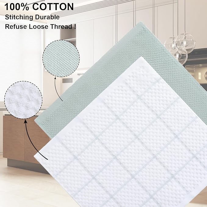 12 Pack Kitchen Towels and Dishcloths Set, 100% Cotton Soft and Absorbent Kitchen Towels 16 x 25 inche & 13 x 13inche Dishcloths