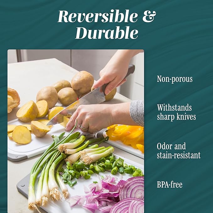 Cutting Boards for Kitchen - BPA-Free Chopping Board - Different Sizes & Non Slip Handles - Reversible, Large Cutting Board Set - Unique Gifts for Cooks Who Have Everything - 3-Pack Navy Blue