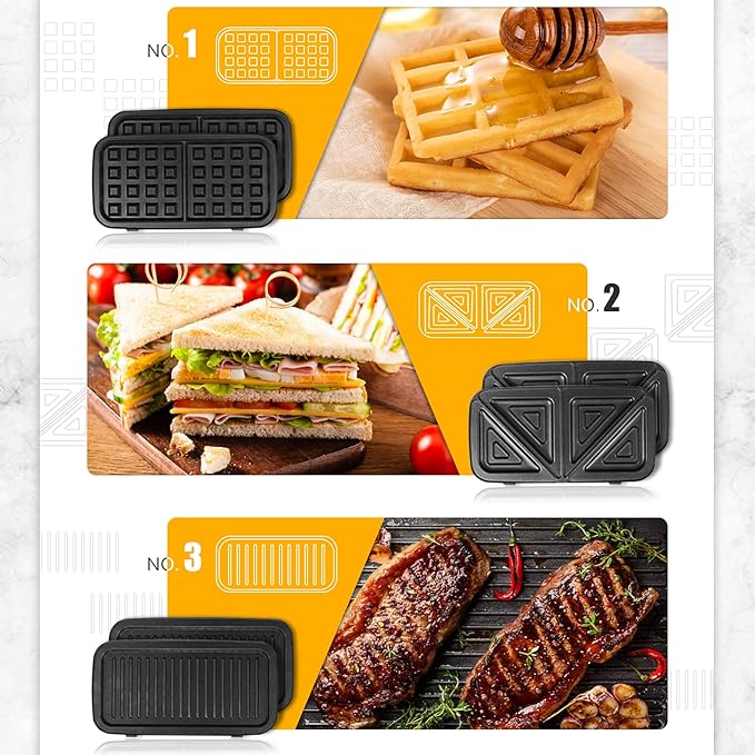 Waffle Iron with Removable Plates, 1200W All-Clad Waffle Maker for Pancake & Breakfast Sandwich, Nonstick Plates, 5-Gear Temperature Control, Cool Touch Handle, Easy to Clean for Family