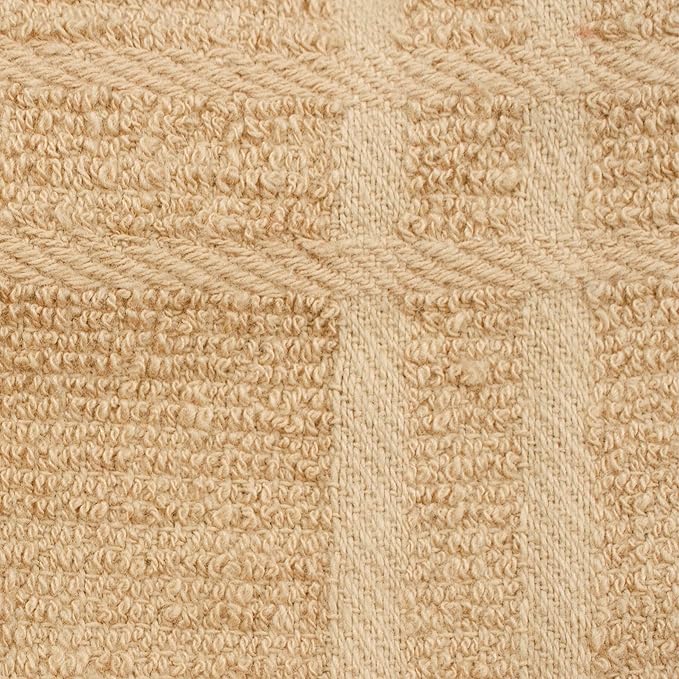 Ritz Premium 100% Cotton Solid and Multi Check Kitchen Tie Towel, Absorbent, Super Soft, and Fast Drying Hang Towel, Set of Two, Biscotti