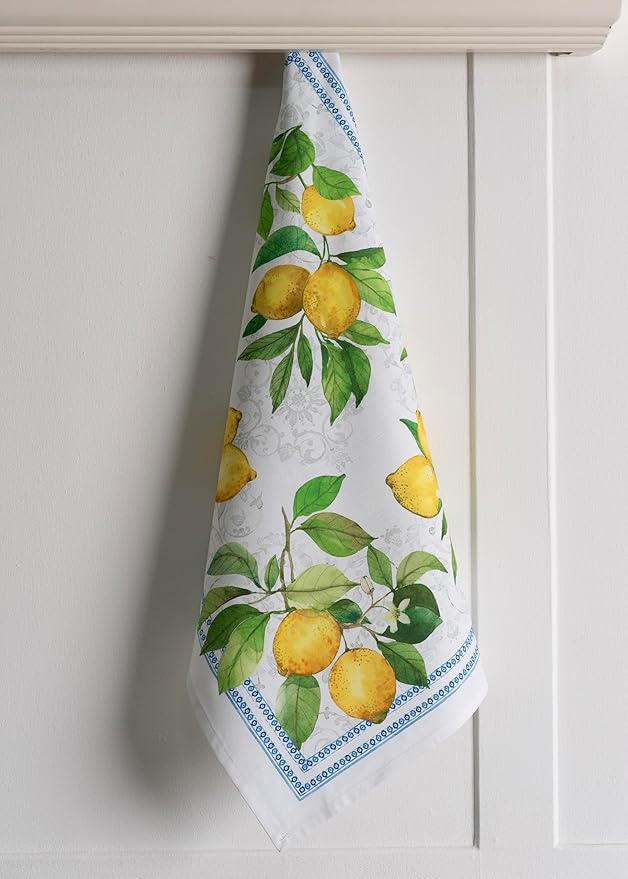 Maison d' Hermine Kitchen Towels Set of 3 100% Cotton 27.50" x 20" Reusable Cloth Tea Dish Towels Absorbent with Hanging Loop for Kitchen Gifts for Mothers Day Spring/Summer (Cedrat)