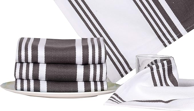 Urban Villa Kitchen Towels 100% Cotton Dish Towels for Kitchen (Set of 6) 20”x30” Dish Cloths Highly Absorbent Kitchen Linen Set with Hanging Loop Perfect for Drying Dishes Cleaning Towels-Grey White