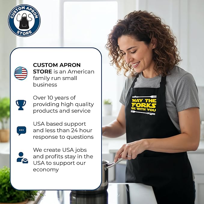 Adult Cooking Apron | May The Forks Be With You | BBQ Grill or Kitchen Apron with Pockets | Fun Grilling Accessories