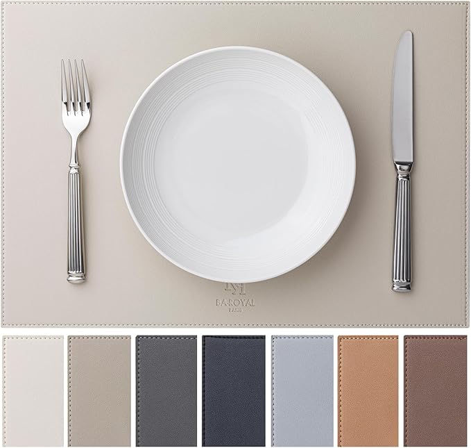 Faux Leather Placemats Set of 4 Vinyl Washable Wipeable Table Mats for Kitchen Dining Table Heat Resistant Waterproof Modern Indoor/Outdoor Placemats Non-Slip Easy Clean Place Mats-Cream White