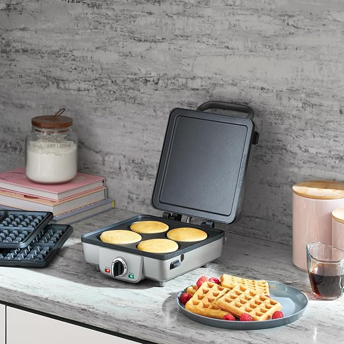 Cuisinart Belgian Waffle Maker with Pancake Plates, Nonstick Plates, 6 Browning Levels, Ready Indicator Lights, Temperature Control, Deep Waffle Pockets, WAF-300NAS, Brushed Stainless