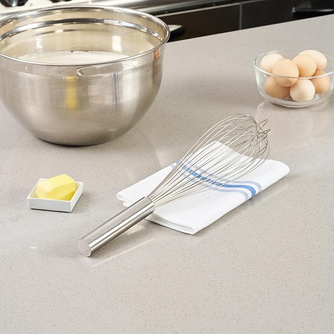 Restaurantware Met Lux 16 Inch x 3 Inch Baking Whisk, 1 With Ergonomic Handle Metal Whisk - Dishwasher-Safe, Corrosion-Resistant, Stainless Steel Whisk For Baking, For Whipping, Baking, Or Cooking