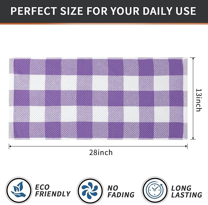 Mordimy Kitchen Towels and Dish Cloths Set, 28 X 13 Inch and 12 X 12 Inch, Set of 8 Soft and Super Absorbent Dish Towels for Drying Dishes, Purple & White
