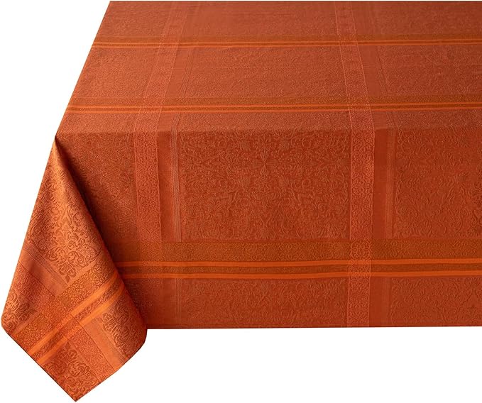 Benson Mills Ravenna Yarn Dyed Jacquard Heavyweight Fabric Table Cloth, Everyday, Parties, Weddings, Holiday, Fall and Thanksgiving Tablecloth (60" x 84" Rectangular, Bison/Rust)