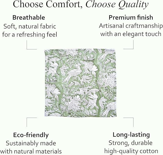 CPC Olive Green Hand Block Printed Cotton Waffle Dish Cloth Set of 12-12x12 Inch Super Absorbent, Soft, Reusable Kitchen Towels for Dish Drying & Cleaning Ideal for Spring, Mother's Day