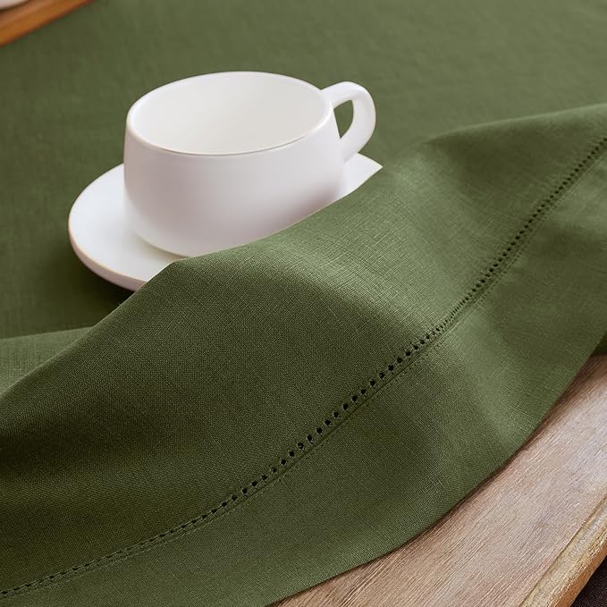 Solino Home Linen Cloth Napkins Set of 4-100% Pure Linen Olive Dinner Napkins 20 x 20 Inch - Classic Hemstitch, Handcrafted and Machine Washable