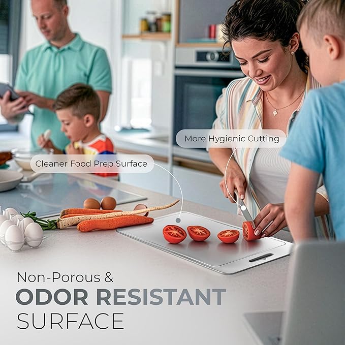Stainless Steel Cutting Boards For Kitchen - Stainless Steel Cutting Board with Juice Grooves, Double Sided, 3 Pack Sizes, Durable and Clean Chopping Boards for Home or Professional Use