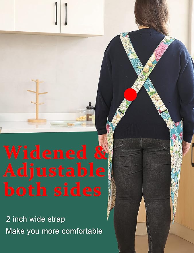 Big Plus Size Aprons for Women with Pockets Cotton Linen Baking Kitchen Cooking
