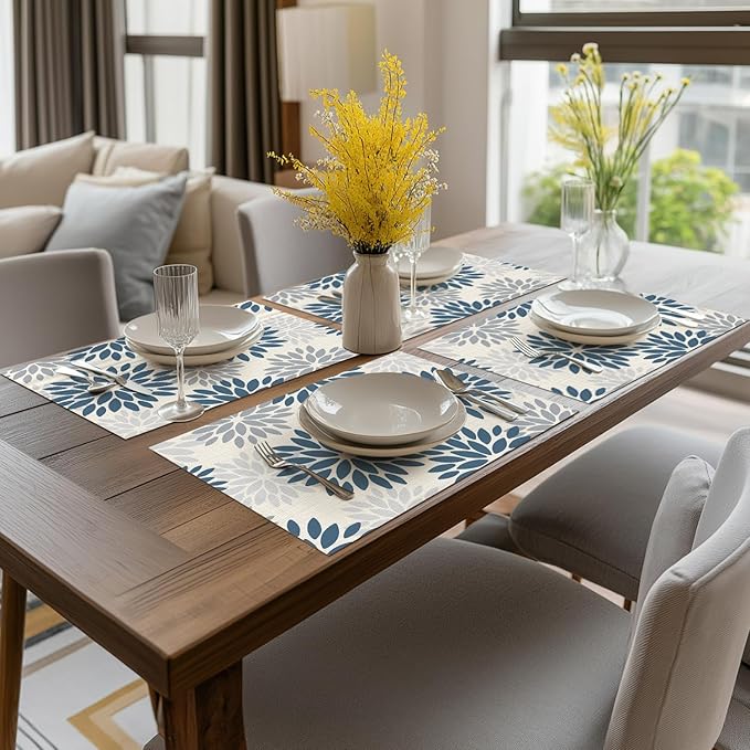 Artoid Mode Floral Vinyl Placemats Set of 4, Washable Heat Resistant Non-Slip Woven Plastic PVC Place Mats for Farmhouse Holiday Party Kitchen Dining Decor