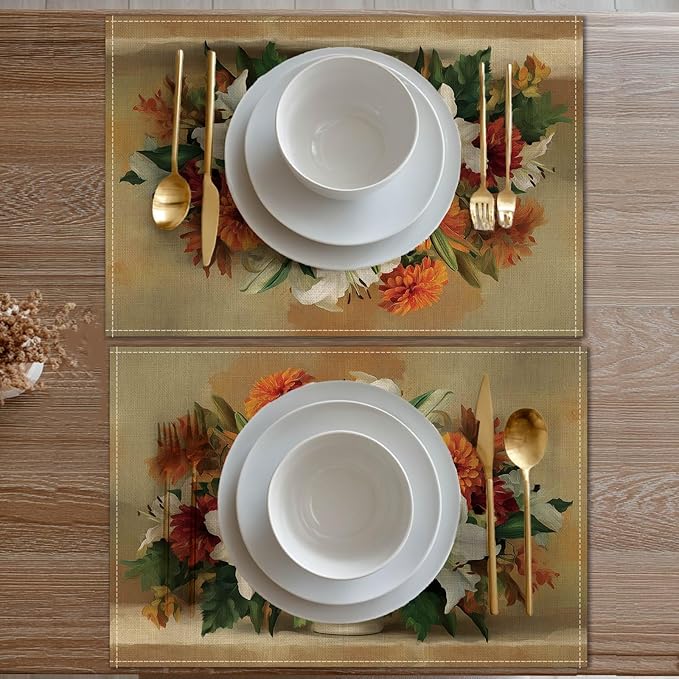 HOMETITUTE Placemats Set of 4 12x18 inch Floral Bouquet Pattern Spring Table Mats for Dining Table Linen Placemats Farmhouse Decorations Kitchen Decor for Outdoor Home Party Kitchen Seasonal Dining