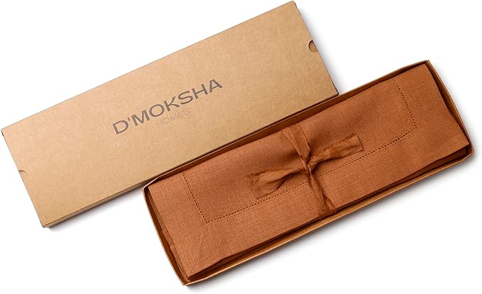 D'Moksha Homes Rust Linen Placemats Set of 4 - Classic Hemstitch Placemats 14 x 19 Inch - 100% Pure Linen Table Mats for Spring - Handcrafted and Machine Washable