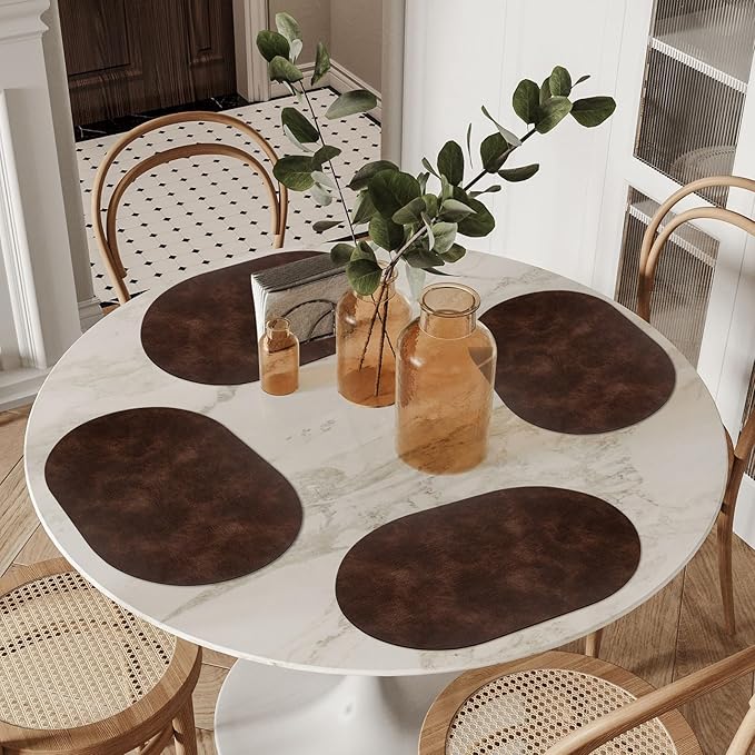 ADRIMER Placemats, Heat Resistant Oval Placemats Set of 6 Washable 12 x 17 Inch, Waterproof Table Mats, Wipeable Pu Place Mats for Kitchen, Dining Room, Coffee