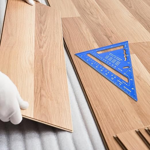 Beslands Carpenter Square 7 inch, Rafter Square Tool Metal Aluminum Alloy for Carpentry Layout Measuring Wood Square Triangle Right Angle 90 Degree Ruler Protractor Blue Imperial, Framing Square