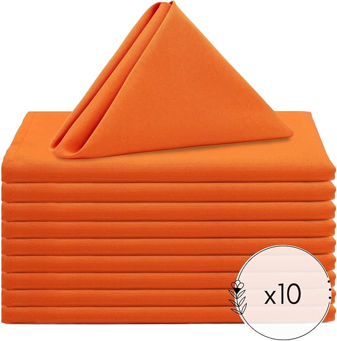 Your Chair Covers Cloth Polyester Napkins, 20 x 20 Inch, Washable Dinner Fabric Linen Napkins with Hemmed Edges for Restaurant, Wedding and Holiday Pack of 10 (Orange)