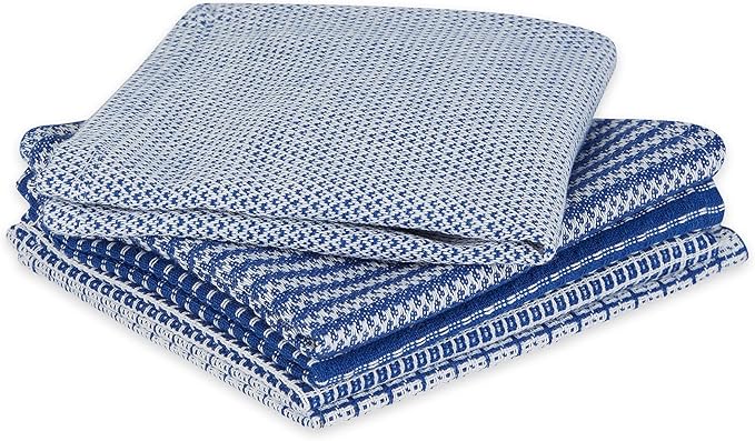 DII Ultra Absorbent, Everyday Cotton Kitchen Towels, Dishcloth Set, Assorted Blue, 5 Piece