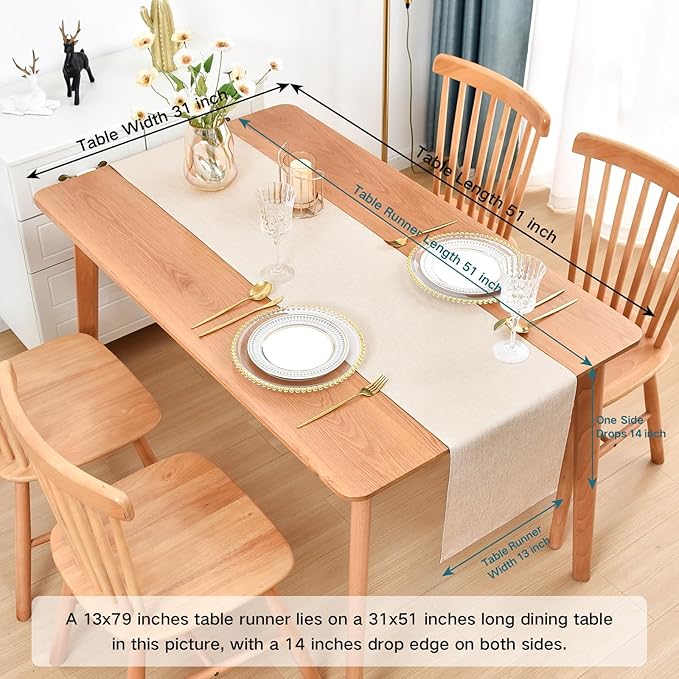 Farmhouse Rustic Table Runner Neutral Faux Linen Table Runners Water Resistant Table Runner 60 inches Long for Living Room Dresser Bedroom Kitchen Dining Party 13x60 Inch