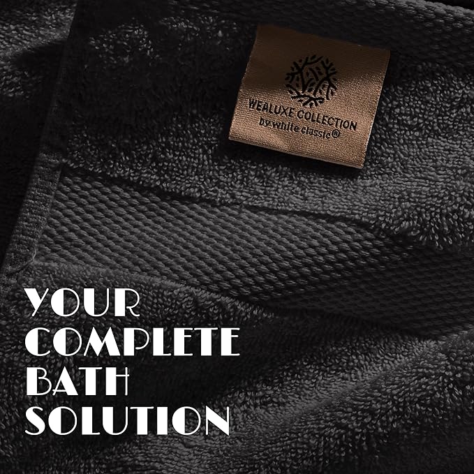 Black Bath Towel Set of 6 - 100% Cotton Highly Absorbent Towels for Bathroom, 2 Luxury Bath Towels 650GSM, 2 Hand Towels, 2 Washcloths