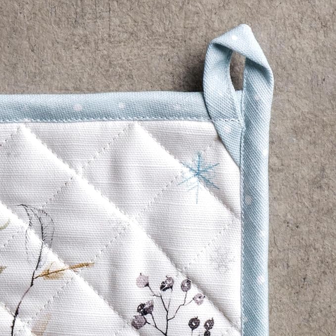 Maison d' Hermine Pot Holders 100% Cotton Heat Resistant Potholders 8" x 8" Hot Pads with Loop for Thanksgiving Christmas Decorations BBQ Cooking Baking Handling Hot Pans (Pack of 1, Ice Florals)