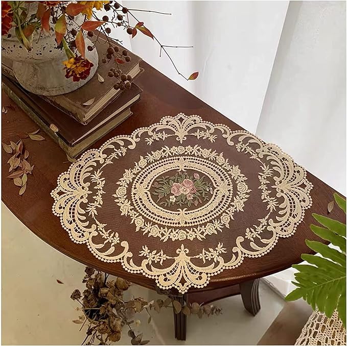 8Pack Retro Lace Placemats, French Crochet Doilies, Handmade Embroidered Table Mats, 12x16-in Beige Place Mats Cup Mat